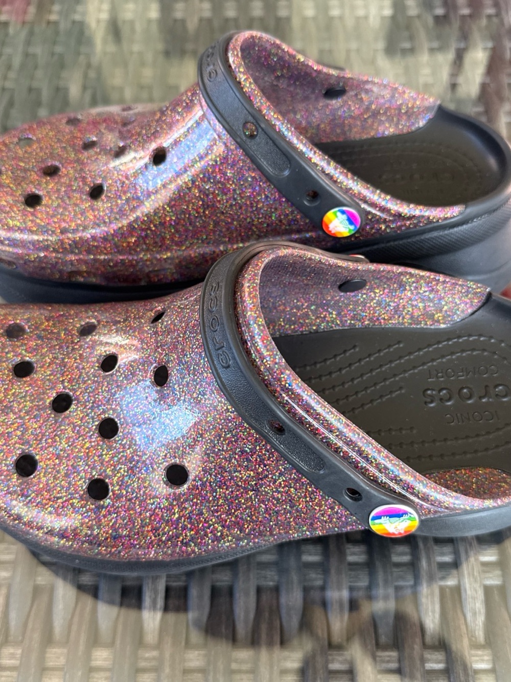 Crocs Womens' Classic Glitter Clog - Sparkling Pink/Black Pride W9
